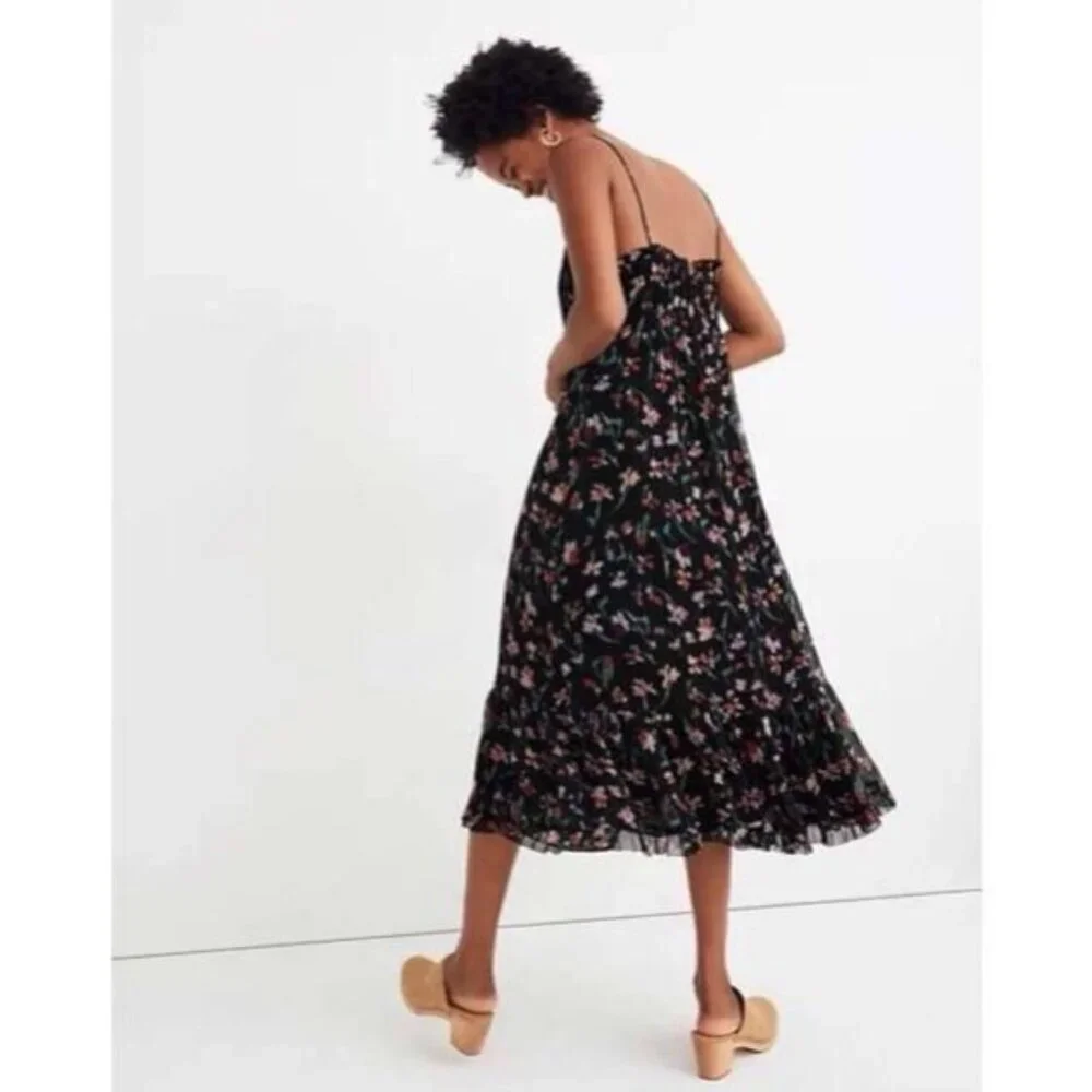 Madewell Black Floral Ruffle-Hem Midi Dress - Picture 2 of 9